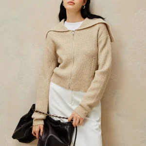 Cardigan Zippé en Maille avec Capuche | Beige Naturel | Confort & Élégance