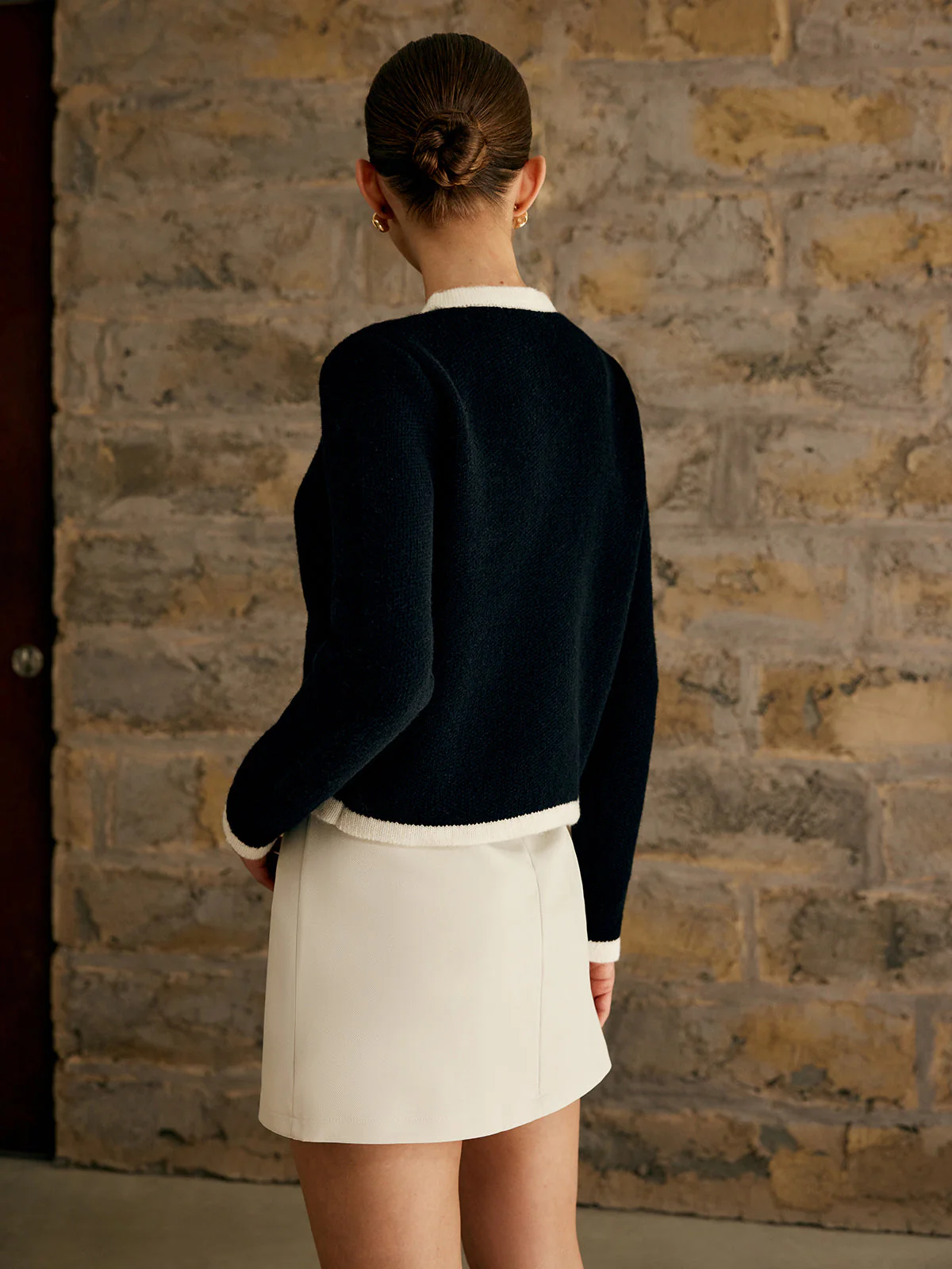 Black Contrast Cardigan | Short Cut | Gold Buttons – Image 4
