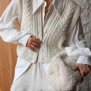 Gilet Sans Manches en Maille Torsadée | Style Vintage | Chaud et Superposable