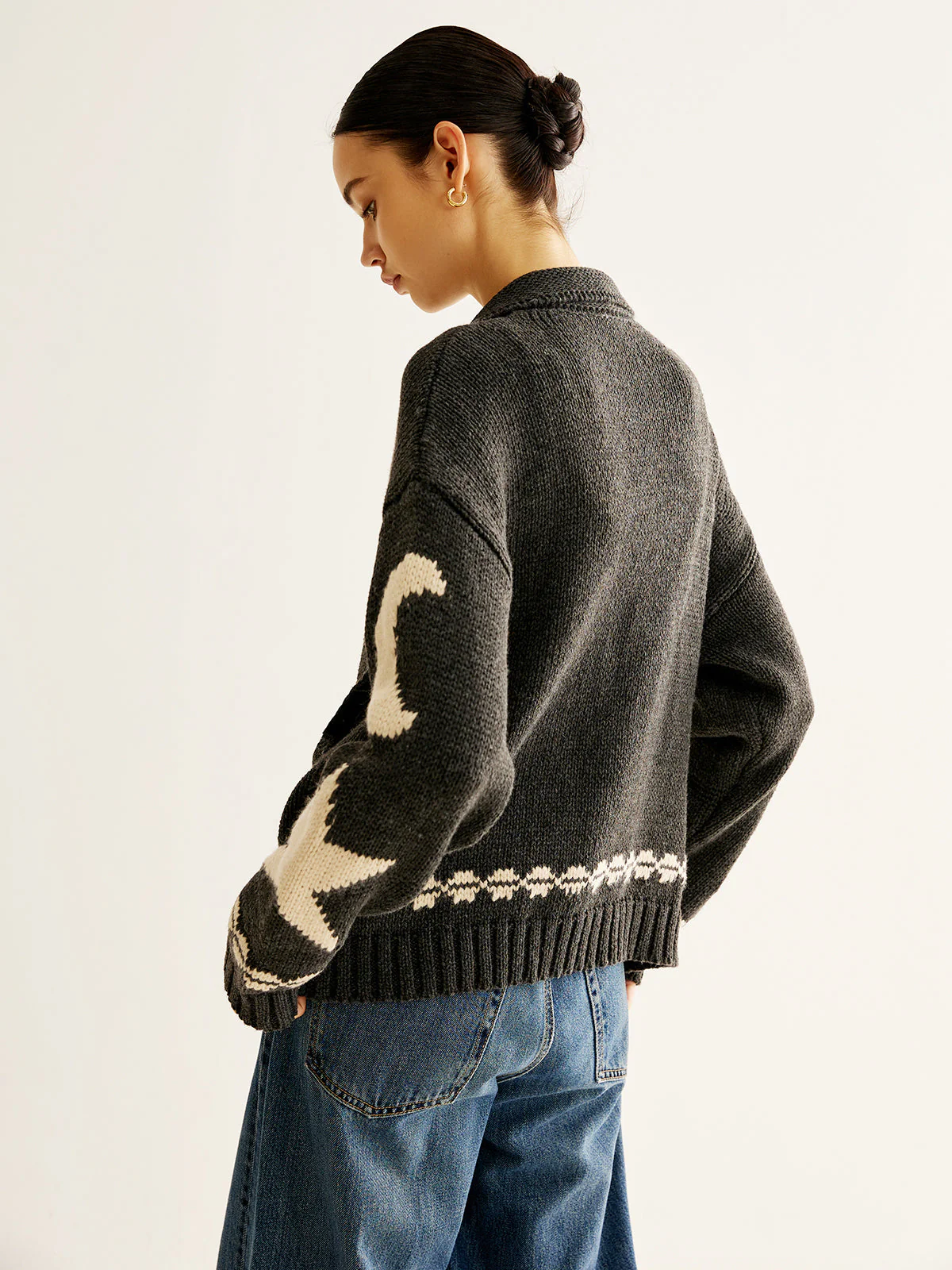 Cardigan Zippé Motifs Lune & Étoile | Maille Oversize | Style Céleste – Image 5