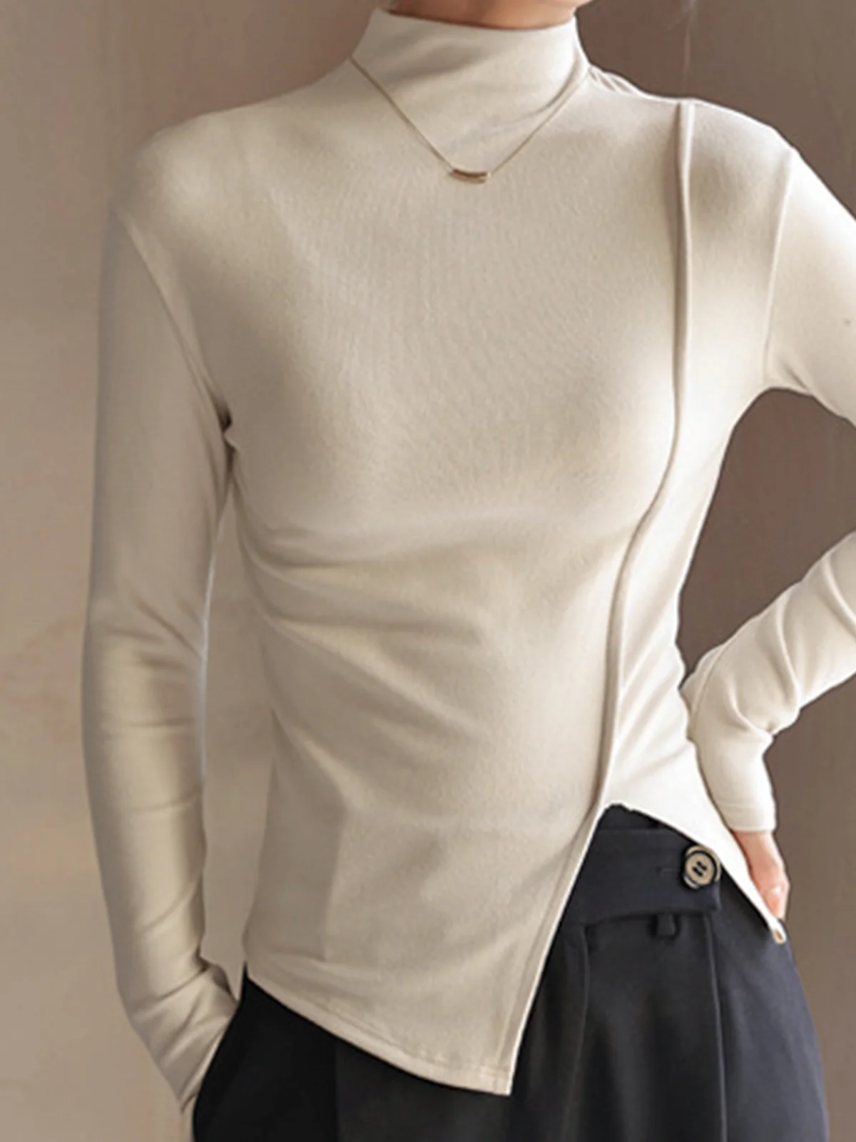 Asymmetrical Top | High Collar | Minimalist Elegance in Cotton – Image 4