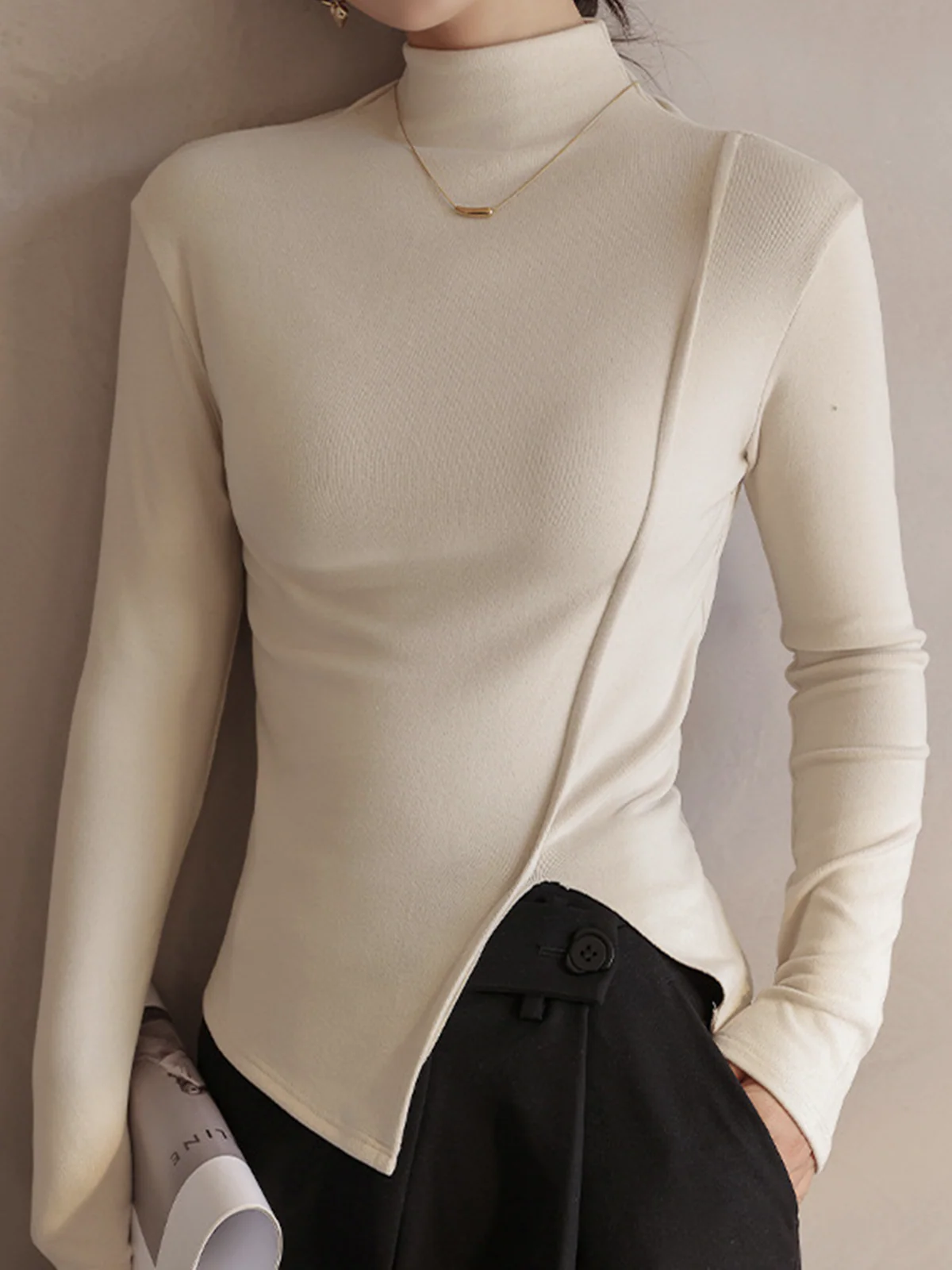 Asymmetrical Top | High Collar | Minimalist Elegance in Cotton – Image 3