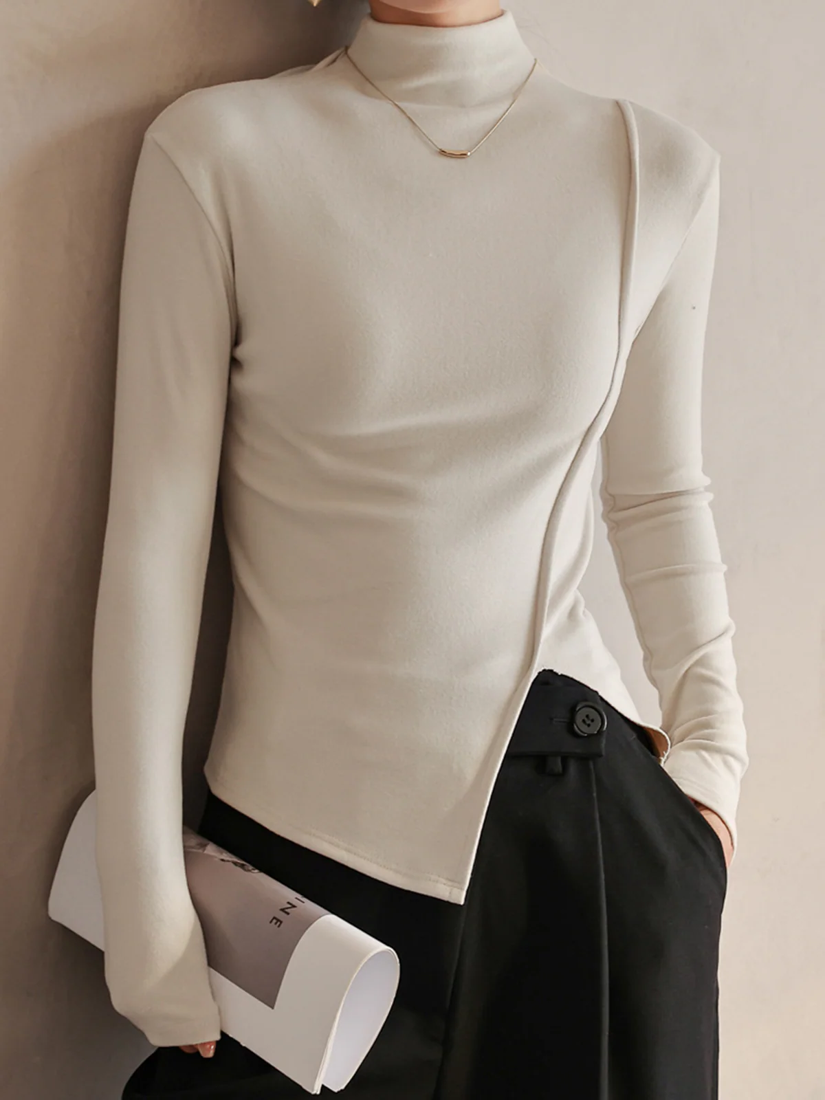 Asymmetrical Top | High Collar | Minimalist Elegance in Cotton