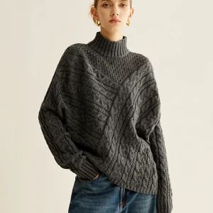 Pull Oversize à Col Montant | Maille Torsadée Gris | Chaleur & Style