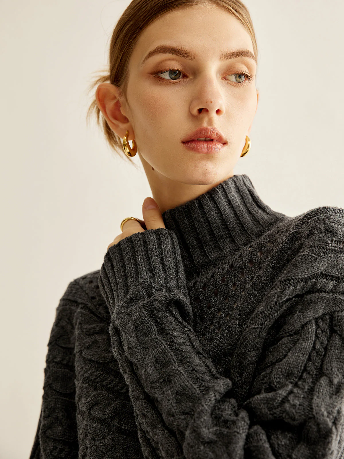 Pull Oversize à Col Montant | Maille Torsadée Gris | Chaleur & Style – Image 5