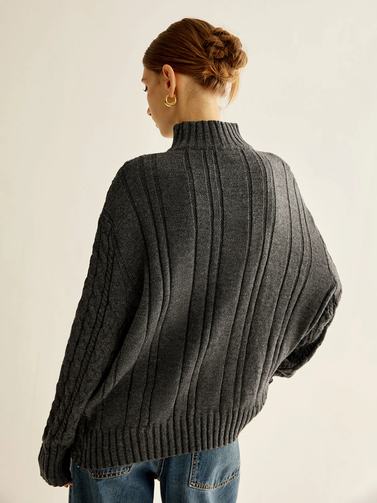 Pull Oversize à Col Montant | Maille Torsadée Gris | Chaleur & Style – Image 6