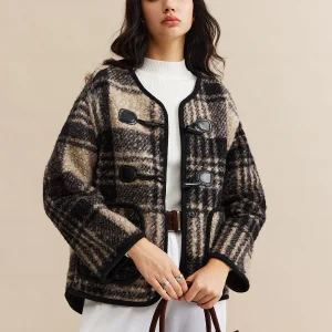 Beige & Black Checked Short Jacket | Retro and Comfortable