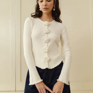 Cardigan Boutons Fleur | Détail Romantique | Maille Ajustée