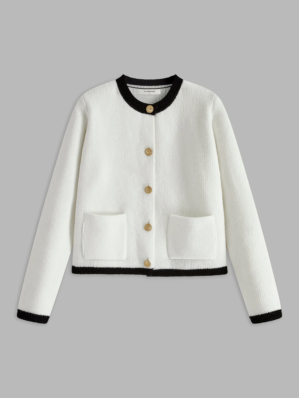 Black Contrast Cardigan | Short Cut | Gold Buttons – Image 5