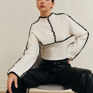 Structured Cream Sweater | Black Wavy Finishes | Graphic & Elegant