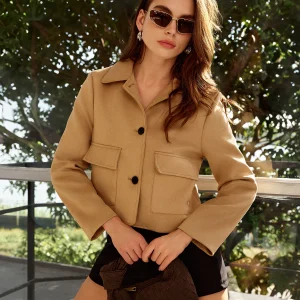 Camel Short Jacket | Contrast Buttons | Classic Elegance