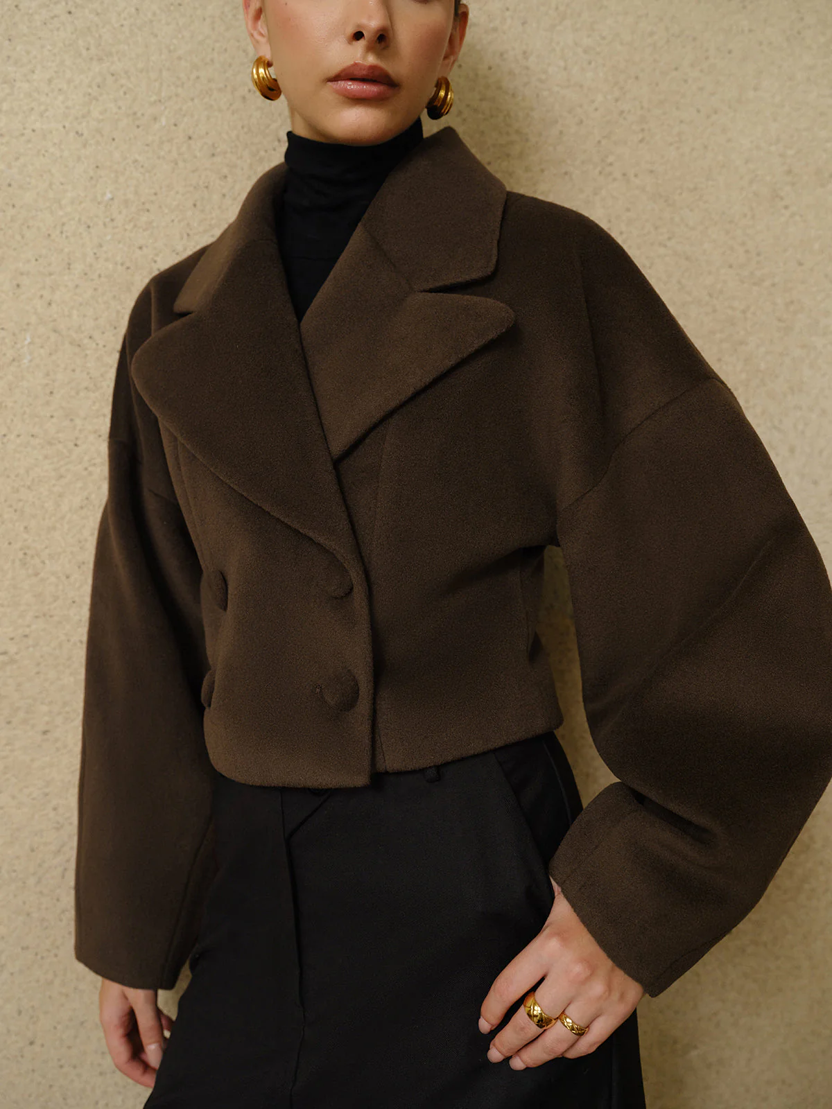 Wool Short Jacket | Chocolate | Oversized and Architectural – Image 4