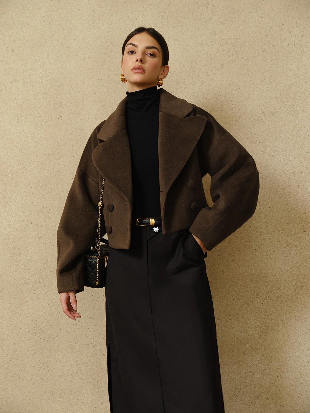 Wool Short Jacket | Chocolate | Oversized and Architectural – Image 3