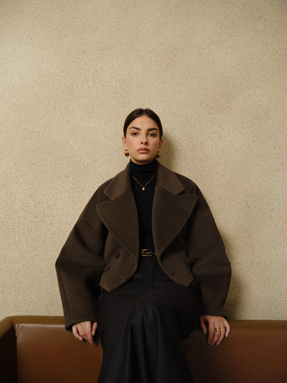 Wool Short Jacket | Chocolate | Oversized and Architectural – Image 2