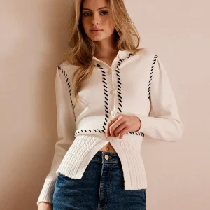 Amelia - Cardigan Élégant | Tricot Texturé | Détails Contrastés