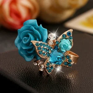 Bague Or Papillon Bleu
