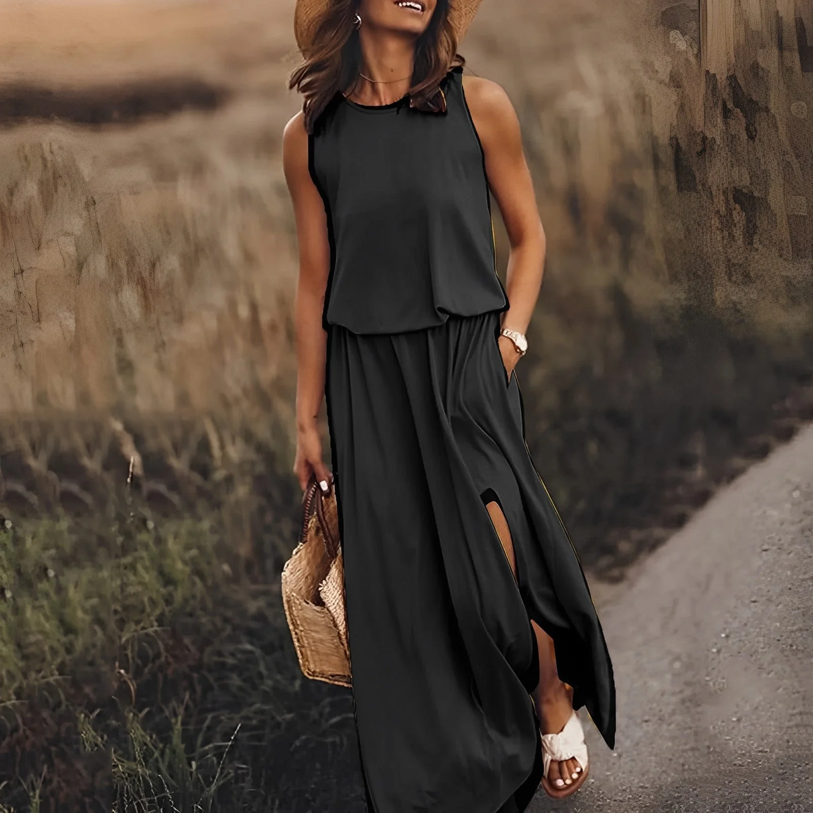 Long Summer Dress | Viscose | Fluid and Slit – Image 2