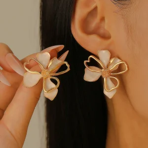 Boucles d’Oreilles Fleur Dorée et Colorée