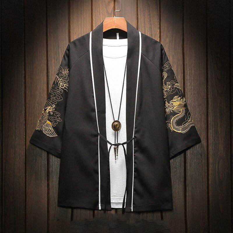 Cardigan Kimono Japonais Dragon Doré – Image 3