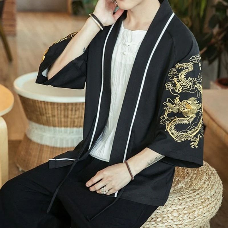 Cardigan Kimono Japonais Dragon Doré – Image 4