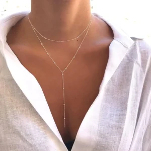 Collier à Double Rang en Y à Petites Perles