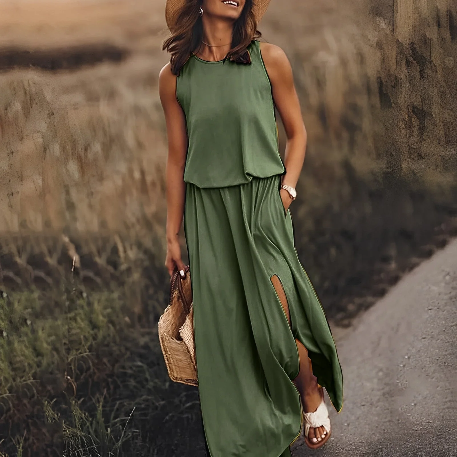 Long Summer Dress | Viscose | Fluid and Slit – Image 3