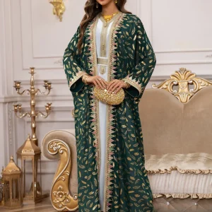 Ensemble Kimono Abaya Vert et Doré