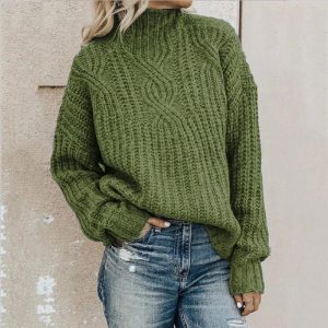 Pull Torsadé Vert Sapin | Coton | Chaud & Décontracté