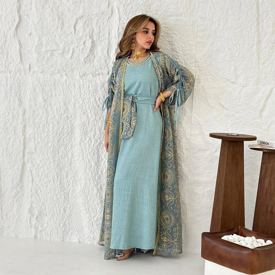 Kimono Abaya 2 pièces Bleu Cérémonial