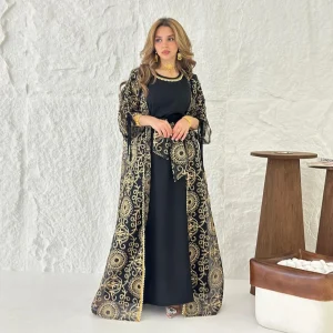 Kimono Abaya 2 pièces Noir de Luxe
