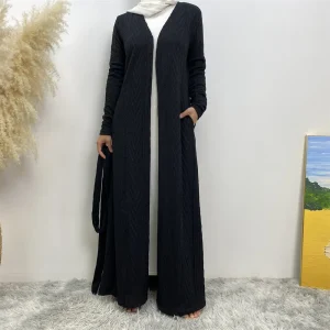 Kimono Abaya Noir Effet Tricot