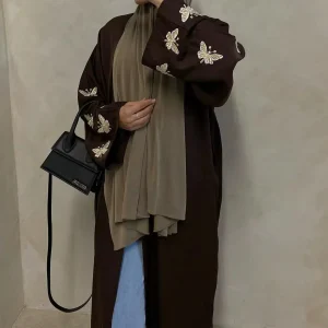 Kimono Abaya à Papillons Marron