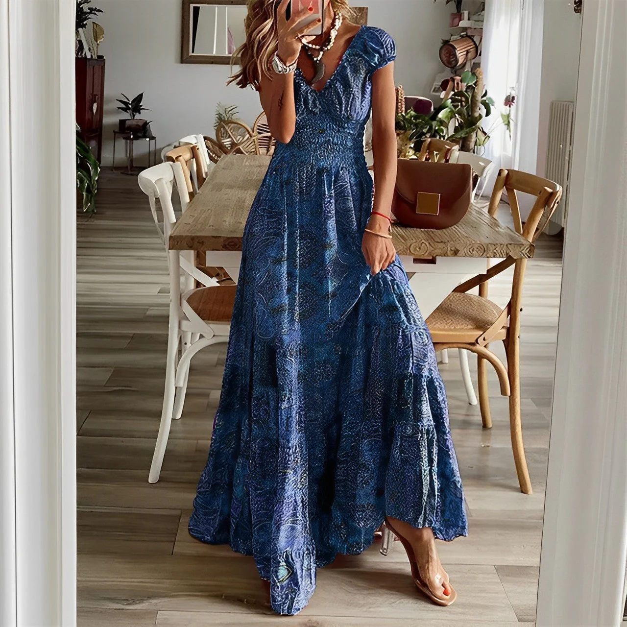 Robe Longue Bohème Bleue | Élégance Décontractée d'Été – Image 2