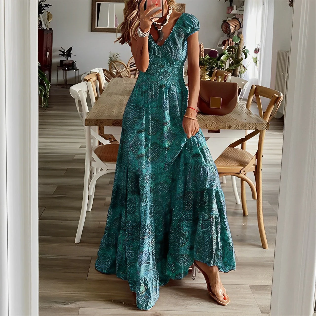 Robe Longue Bohème Bleue | Élégance Décontractée d'Été – Image 4