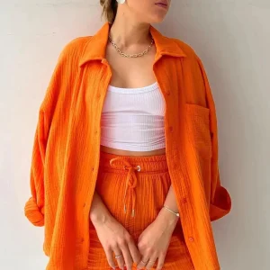 Waffle Cotton Shirt and Short Set | Summer Casual Comfort