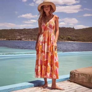 Colorful Printed Strapless Maxi Dress | Esprit Vacances