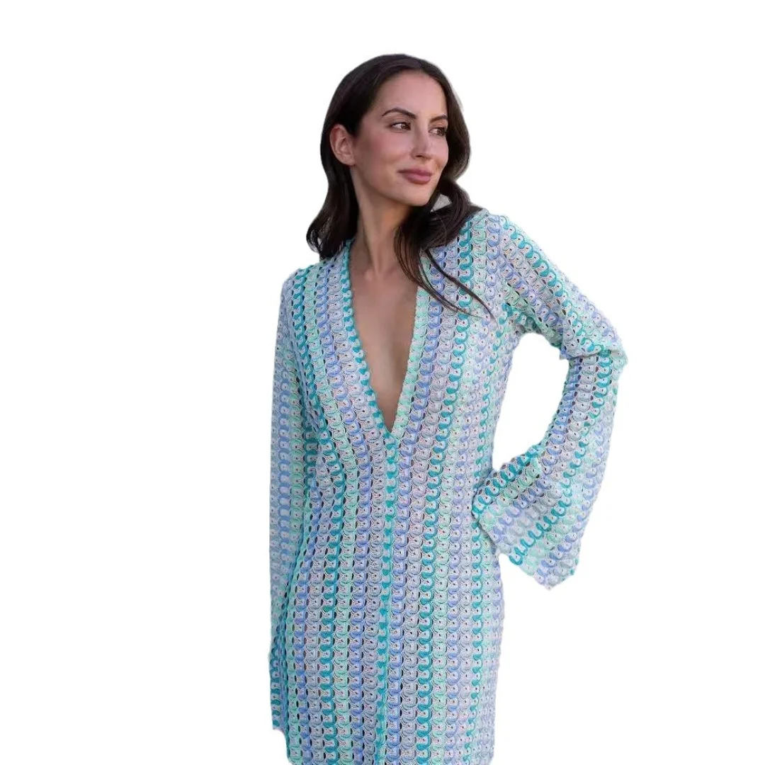 Robe Kimono Tricoté Bleue – Image 3