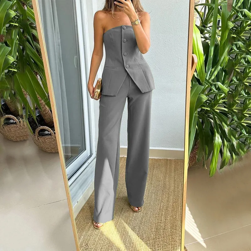 Allure Structurée | Ensemble Pantalon Évasé et Top Bustier – Image 7
