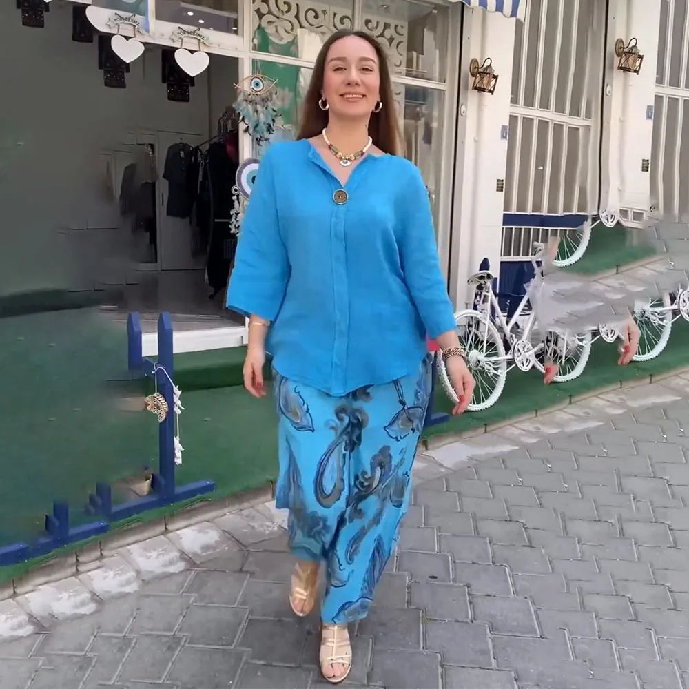 Casual Blouse and Printed Pants Set | Comfort and Colorful Style – Image 4