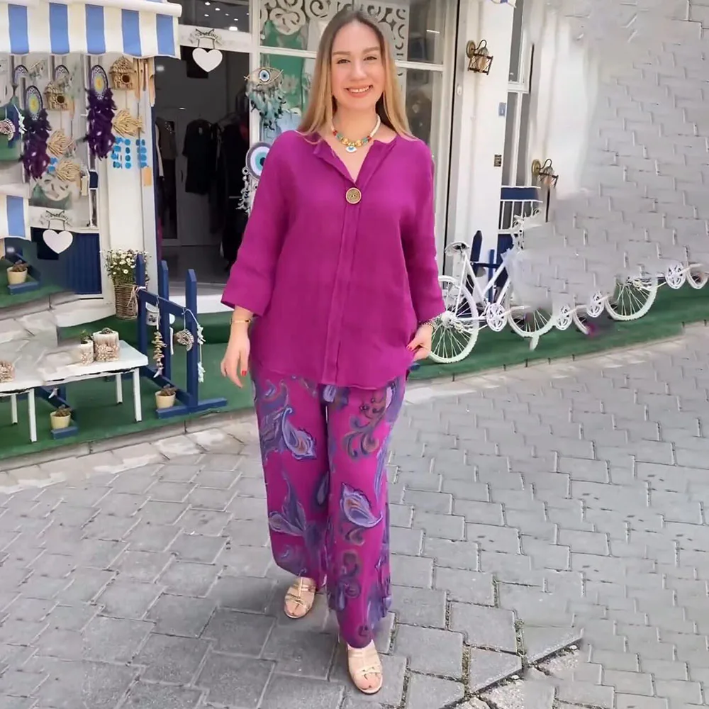 Casual Blouse and Printed Pants Set | Comfort and Colorful Style – Image 2
