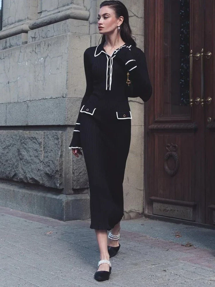 Robe Maille Côtelée Ivoire | Volants & Boutons | Élégance Romantique d’Automne – Image 7