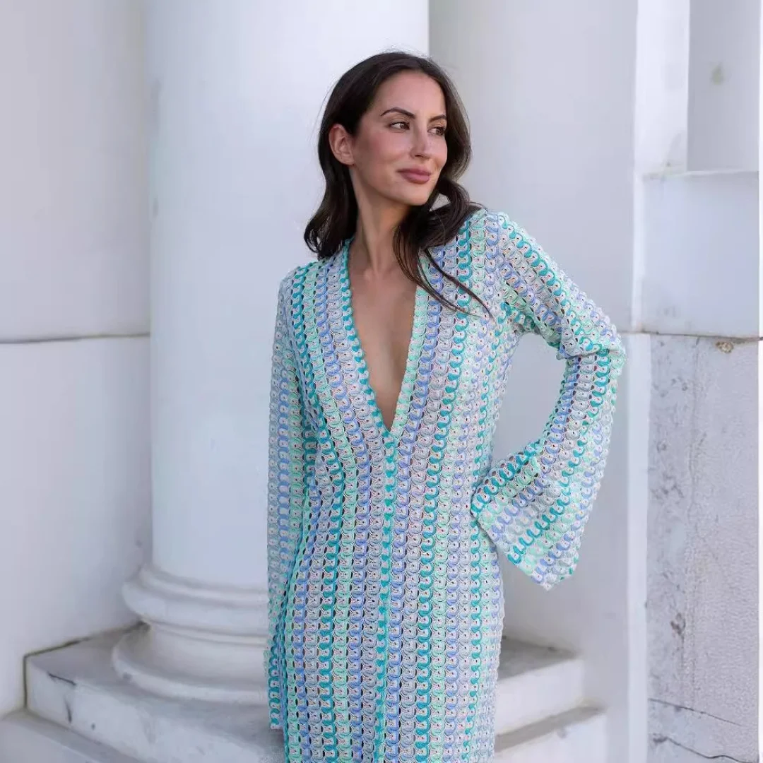 Robe Kimono Tricoté Bleue