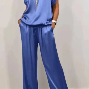 Satin Wide Leg Pants and Top Set | Chic et Confort