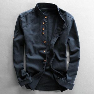 Chemise Col Mao | Élégance Moderne | Boutons Contrastants
