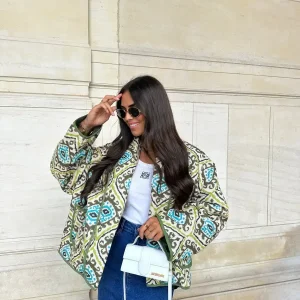 Veste Kimono Matelassée Verte et Bleue