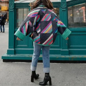 Veste Kimono Rembourrée à Motifs Géométriques