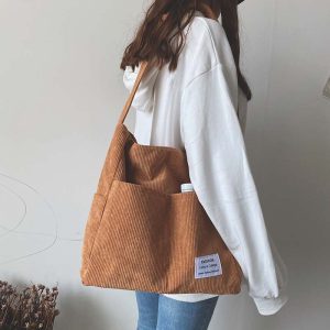 Casual Tendre | Sac Cabas en Velours Côtelé avec Porte-Clé Ourson