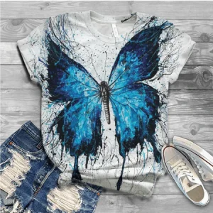 T-Shirt avec Papillon Bleu