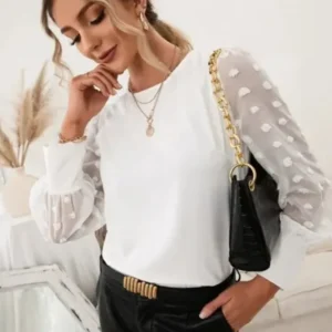 Blouse Manches Transparentes à Pois | Coton | Élégance Délicate et Moderne