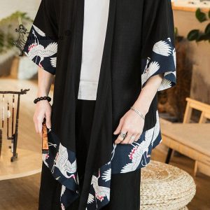 Veste Kimono Long Japonais Noir